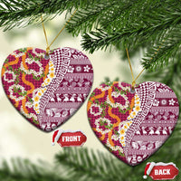 Hawaiian Plumeria Lei Ceramic Ornament Kakau Motifs and Palaka Half Style Pink Color - Polynesian Pride