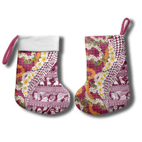 Hawaiian Plumeria Lei Christmas Stocking Kakau Motifs and Palaka Half Style Pink Color - Polynesian Pride
