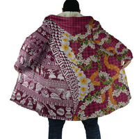 Hawaiian Plumeria Lei Cloak Kakau Motifs and Palaka Half Style Pink Color - Polynesian Pride