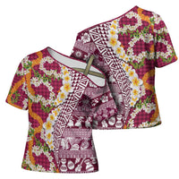 Hawaiian Plumeria Lei Cross Shoulder Shirt Kakau Motifs and Palaka Half Style Pink Color - Polynesian Pride