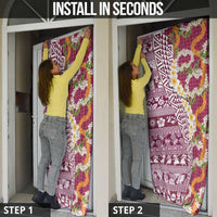 Hawaiian Plumeria Lei Door Cover Kakau Motifs and Palaka Half Style Pink Color - Polynesian Pride