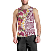 Hawaiian Plumeria Lei Men Tank Top Kakau Motifs and Palaka Half Style Pink Color - Polynesian Pride