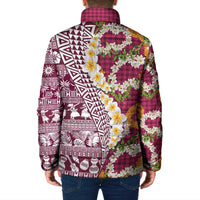 Hawaiian Plumeria Lei Padded Jacket Kakau Motifs and Palaka Half Style Pink Color - Polynesian Pride