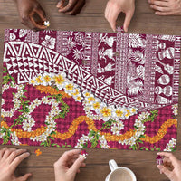 Hawaiian Plumeria Lei Puzzle Kakau Motifs and Palaka Half Style Pink Color - Polynesian Pride