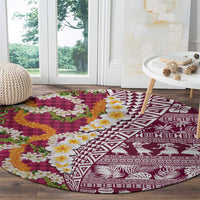Hawaiian Plumeria Lei Round Carpet Kakau Motifs and Palaka Half Style Pink Color - Polynesian Pride