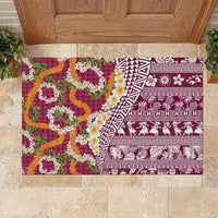 Hawaiian Plumeria Lei Rubber Doormat Kakau Motifs and Palaka Half Style Pink Color - Polynesian Pride