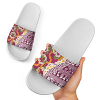 Hawaiian Plumeria Lei Slide Sandals Kakau Motifs and Palaka Half Style Pink Color - Polynesian Pride