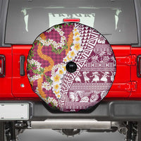 Hawaiian Plumeria Lei Spare Tire Cover Kakau Motifs and Palaka Half Style Pink Color - Polynesian Pride