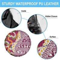 Hawaiian Plumeria Lei Spare Tire Cover Kakau Motifs and Palaka Half Style Pink Color - Polynesian Pride