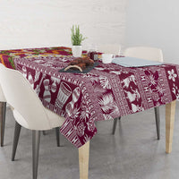 Hawaiian Plumeria Lei Tablecloth Kakau Motifs and Palaka Half Style Pink Color - Polynesian Pride