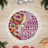 Hawaiian Plumeria Lei Tree Skirt Kakau Motifs and Palaka Half Style Pink Color - Polynesian Pride