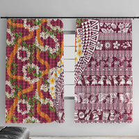 Hawaiian Plumeria Lei Window Curtain Kakau Motifs and Palaka Half Style Pink Color - Polynesian Pride