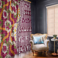 Hawaiian Plumeria Lei Window Curtain Kakau Motifs and Palaka Half Style Pink Color - Polynesian Pride