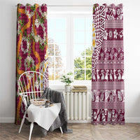 Hawaiian Plumeria Lei Window Curtain Kakau Motifs and Palaka Half Style Pink Color - Polynesian Pride