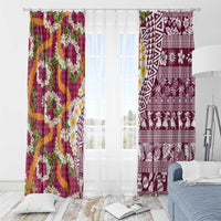 Hawaiian Plumeria Lei Window Curtain Kakau Motifs and Palaka Half Style Pink Color - Polynesian Pride