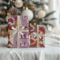 Hawaiian Plumeria Lei Wrapping Paper Kakau Motifs and Palaka Half Style Pink Color - Polynesian Pride