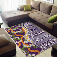 Hawaiian Plumeria Lei Area Rug Kakau Motifs and Palaka Half Style Purple Color - Polynesian Pride