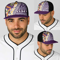 Hawaiian Plumeria Lei Baseball Net Cap Kakau Motifs and Palaka Half Style Purple Color - Polynesian Pride