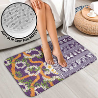 Hawaiian Plumeria Lei Bathroom Set Kakau Motifs and Palaka Half Style Purple Color - Polynesian Pride