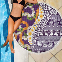 Hawaiian Plumeria Lei Beach Blanket Kakau Motifs and Palaka Half Style Purple Color - Polynesian Pride