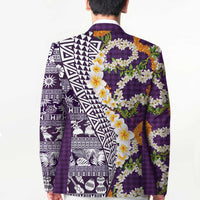 Hawaiian Plumeria Lei Blazer Kakau Motifs and Palaka Half Style Purple Color LT03 - Polynesian Pride