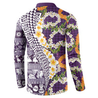 Hawaiian Plumeria Lei Button Sweatshirt Kakau Motifs and Palaka Half Style Purple Color - Polynesian Pride