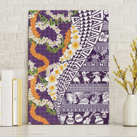 Hawaiian Plumeria Lei Canvas Wall Art Kakau Motifs and Palaka Half Style Purple Color - Polynesian Pride