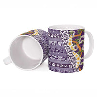 Hawaiian Plumeria Lei Ceramic Mug Kakau Motifs and Palaka Half Style Purple Color - Polynesian Pride