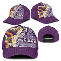 Hawaiian Plumeria Lei Classic Cap Kakau Motifs and Palaka Half Style Purple Color LT03 - Polynesian Pride