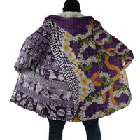 Hawaiian Plumeria Lei Cloak Kakau Motifs and Palaka Half Style Purple Color - Polynesian Pride
