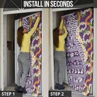 Hawaiian Plumeria Lei Door Cover Kakau Motifs and Palaka Half Style Purple Color - Polynesian Pride