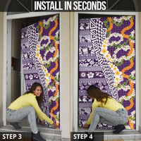 Hawaiian Plumeria Lei Door Cover Kakau Motifs and Palaka Half Style Purple Color - Polynesian Pride