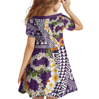Hawaiian Plumeria Lei Family Matching Short Sleeve Bodycon Dress and Hawaiian Shirt Kakau Motifs and Palaka Half Style Purple Color LT03 - Polynesian Pride