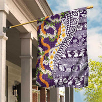 Hawaiian Plumeria Lei Garden Flag Kakau Motifs and Palaka Half Style Purple Color - Polynesian Pride