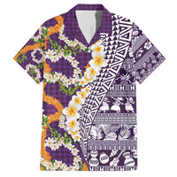 Hawaiian Plumeria Lei Hawaiian Shirt Kakau Motifs and Palaka Half Style Purple Color - Polynesian Pride