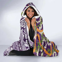 Hawaiian Plumeria Lei Hooded Blanket Kakau Motifs and Palaka Half Style Purple Color - Polynesian Pride