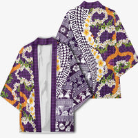 Hawaiian Plumeria Lei Kimono Kakau Motifs and Palaka Half Style Purple Color - Polynesian Pride