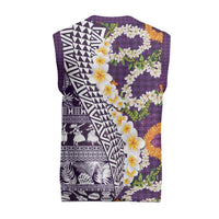 Hawaiian Plumeria Lei Christmas Knitted V-Neck Vest Kakau Motifs and Palaka Half Style Purple Color - Polynesian Pride