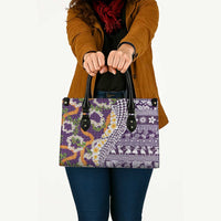 Hawaiian Plumeria Lei Leather Bag Kakau Motifs and Palaka Half Style Purple Color - Polynesian Pride