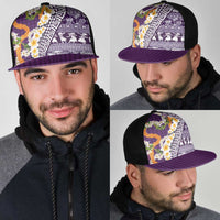 Hawaiian Plumeria Lei Mesh Trucker Cap Kakau Motifs and Palaka Half Style Purple Color LT03 - Polynesian Pride