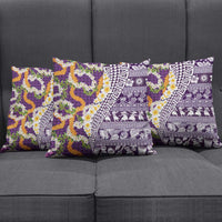 Hawaiian Plumeria Lei Pillow Cover Kakau Motifs and Palaka Half Style Purple Color - Polynesian Pride