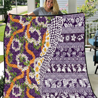 Hawaiian Plumeria Lei Quilt Kakau Motifs and Palaka Half Style Purple Color - Polynesian Pride