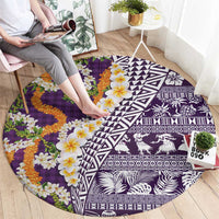Hawaiian Plumeria Lei Round Carpet Kakau Motifs and Palaka Half Style Purple Color - Polynesian Pride