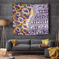 Hawaiian Plumeria Lei Tapestry Kakau Motifs and Palaka Half Style Purple Color - Polynesian Pride