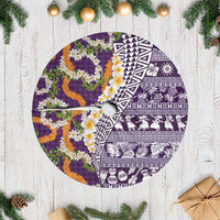 Hawaiian Plumeria Lei Tree Skirt Kakau Motifs and Palaka Half Style Purple Color - Polynesian Pride