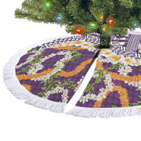 Hawaiian Plumeria Lei Tree Skirt Kakau Motifs and Palaka Half Style Purple Color - Polynesian Pride
