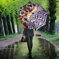 Hawaiian Plumeria Lei Umbrella Kakau Motifs and Palaka Half Style Purple Color - Polynesian Pride
