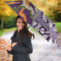 Hawaiian Plumeria Lei Umbrella Kakau Motifs and Palaka Half Style Purple Color - Polynesian Pride