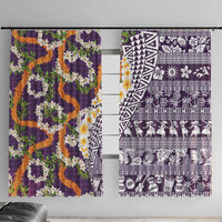 Hawaiian Plumeria Lei Window Curtain Kakau Motifs and Palaka Half Style Purple Color - Polynesian Pride
