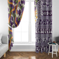 Hawaiian Plumeria Lei Window Curtain Kakau Motifs and Palaka Half Style Purple Color - Polynesian Pride